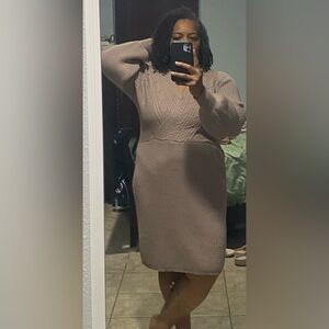 Cozy Beige Knit Sweater Dress